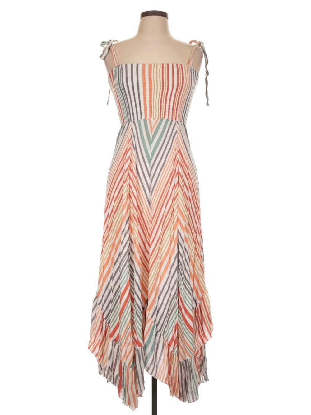 En Crème Striped Tie-Shoulder Midi Dress in Multicolor - Estimated Size M/L